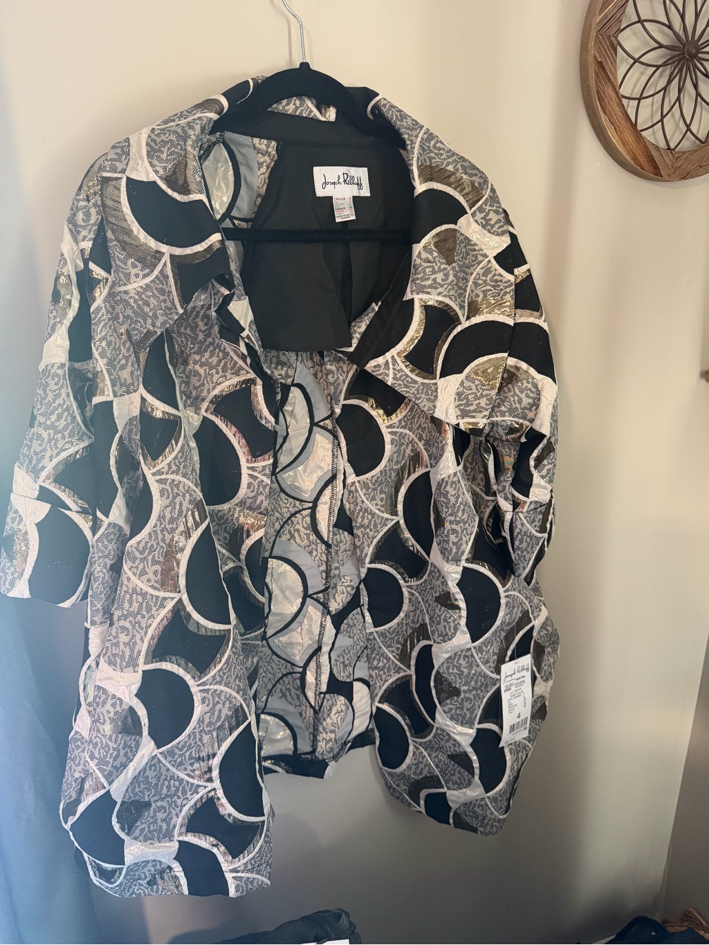 Joseph Ribkoff Black, White & Brown Abstract Jacket
